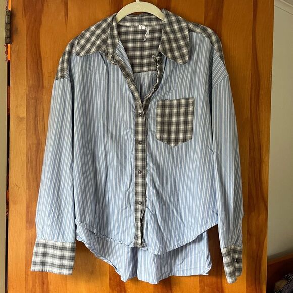 Urban Outfitters out from under blue striped Plaid Shirt - Picture 4 of 8